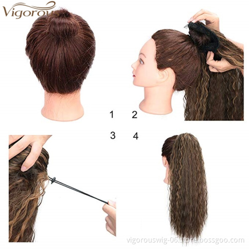 Vigorous 22 inch Drawstring Ponytail Extension Curly Wave Long Ponytail Hair Extension Synthetic Wavy Hair Pieces for Women